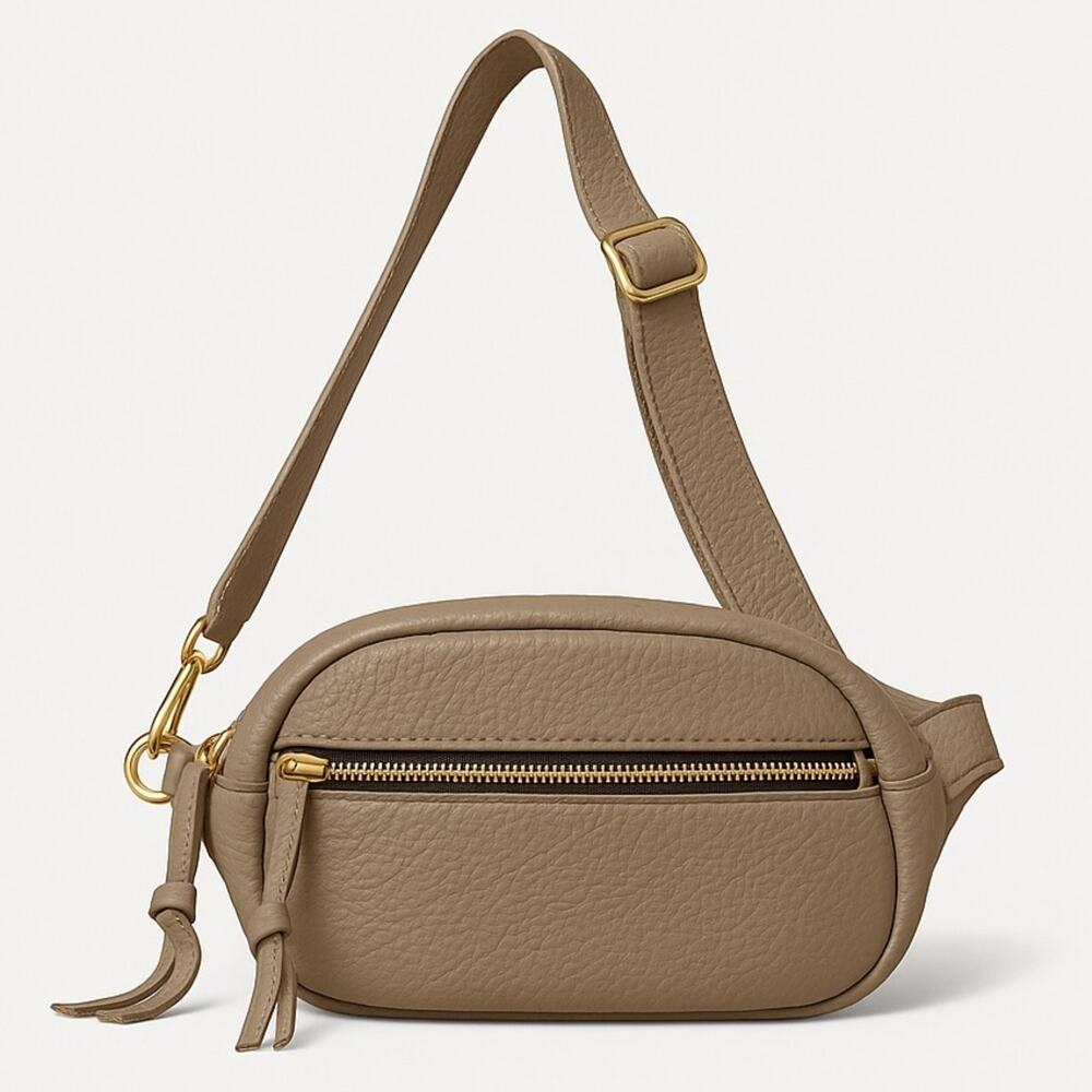 OLIVEVE Willa Waist Bag Convertible Crossbody Italian Buffalo Leather Gray Tan